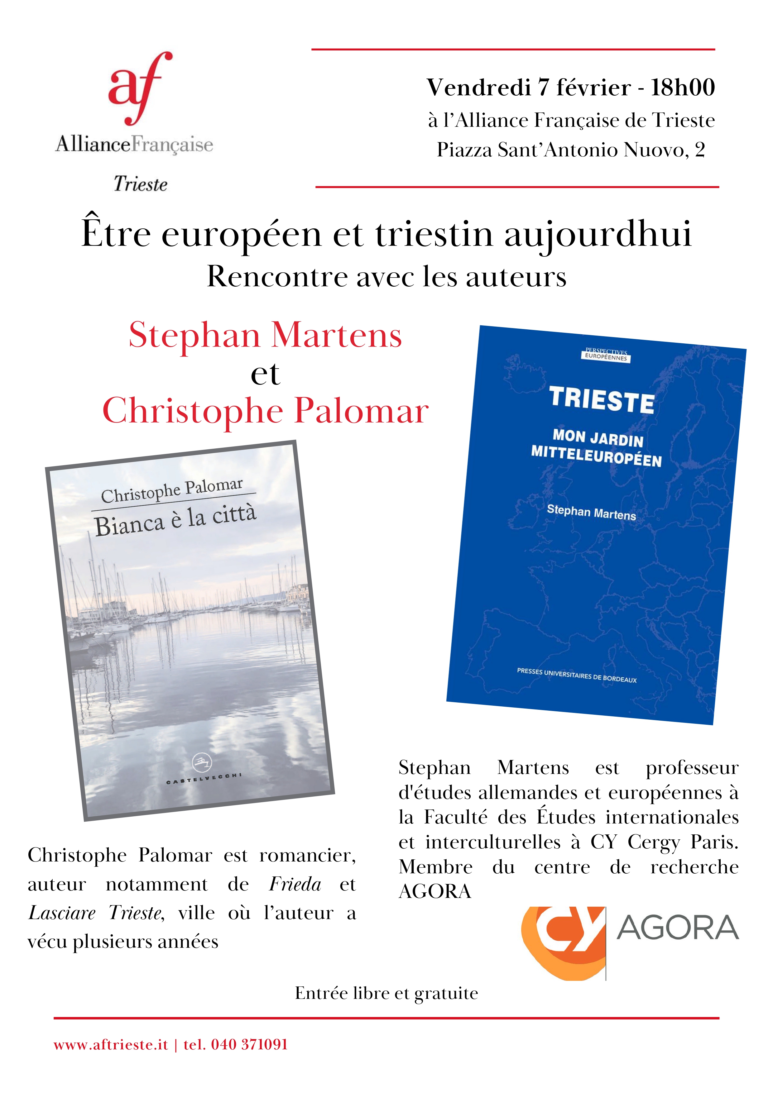 Présentation conjointe des auteurs Stephan Martens et Christohe Palomar à l’Alliance Française de Trieste - Vendredi 7 février 2025 à 18h00