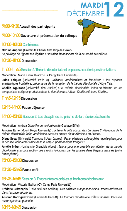 MARDI 12 DECEMBRE PROGRAMME