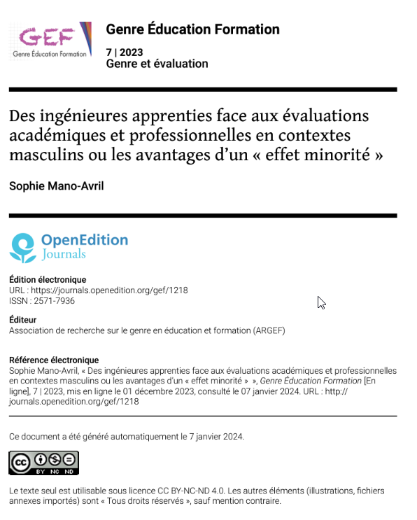 Revue Genre Éducation Formation n°7 « Genre et évaluation »