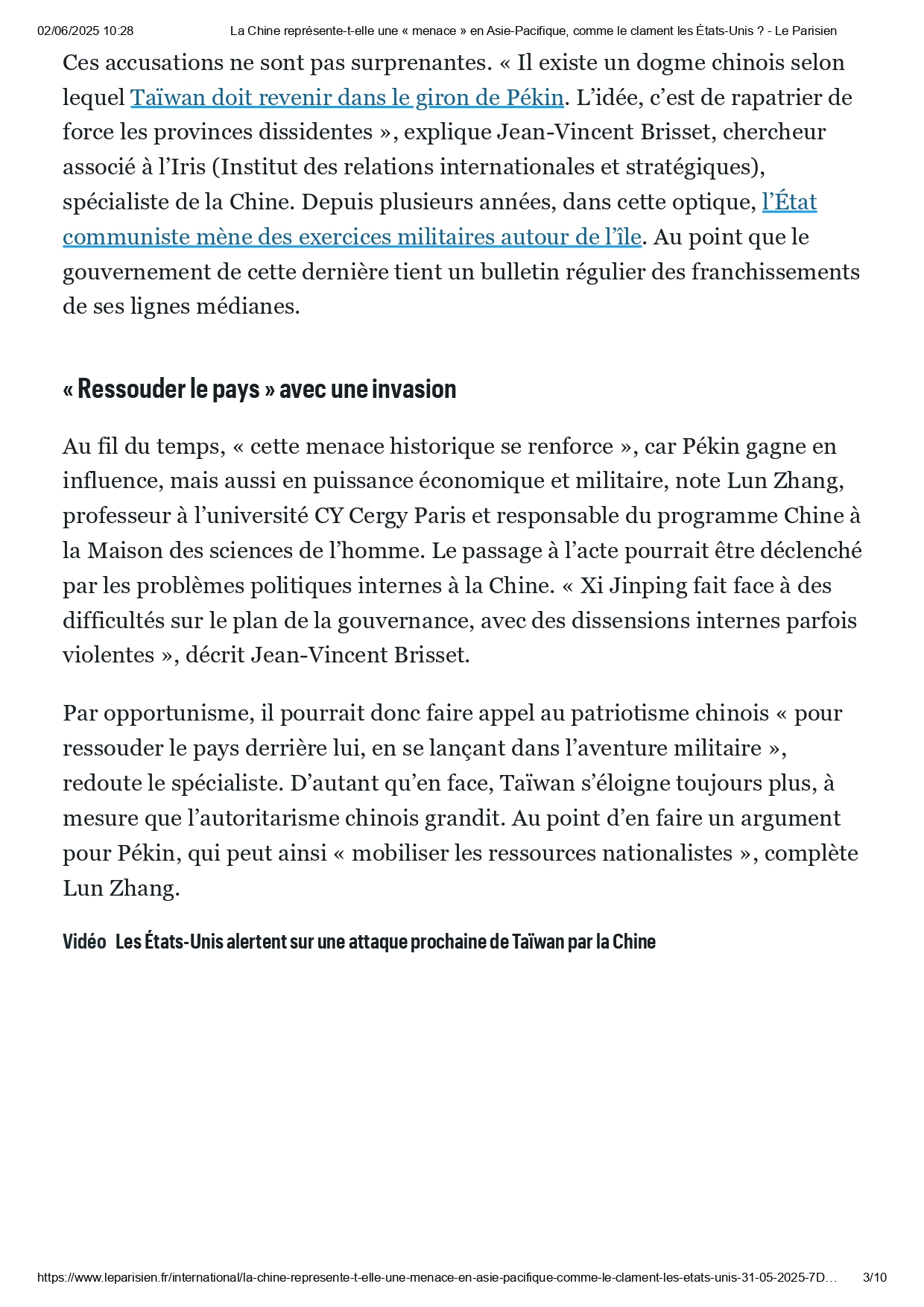 Intervention de ZHANG Lun dans le Parisien  