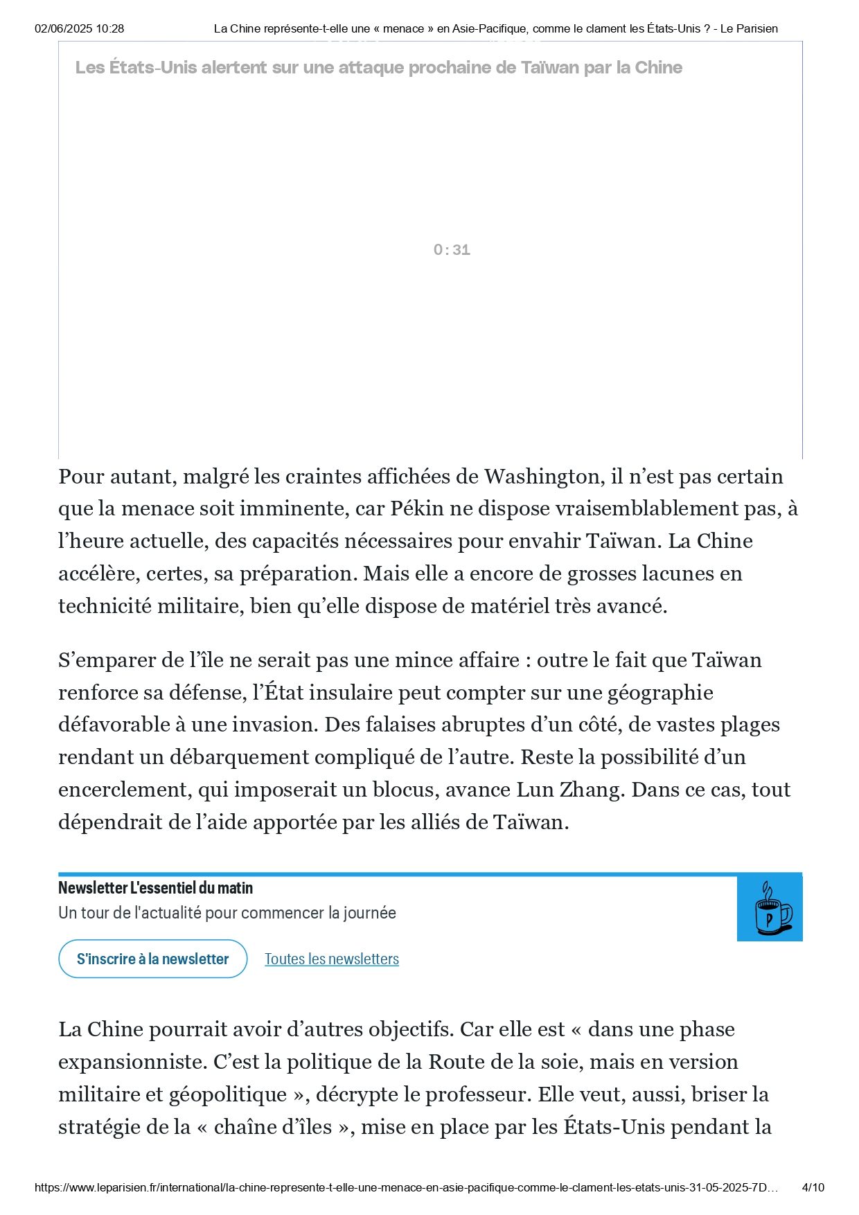 Intervention de ZHANG Lun dans le Parisien  