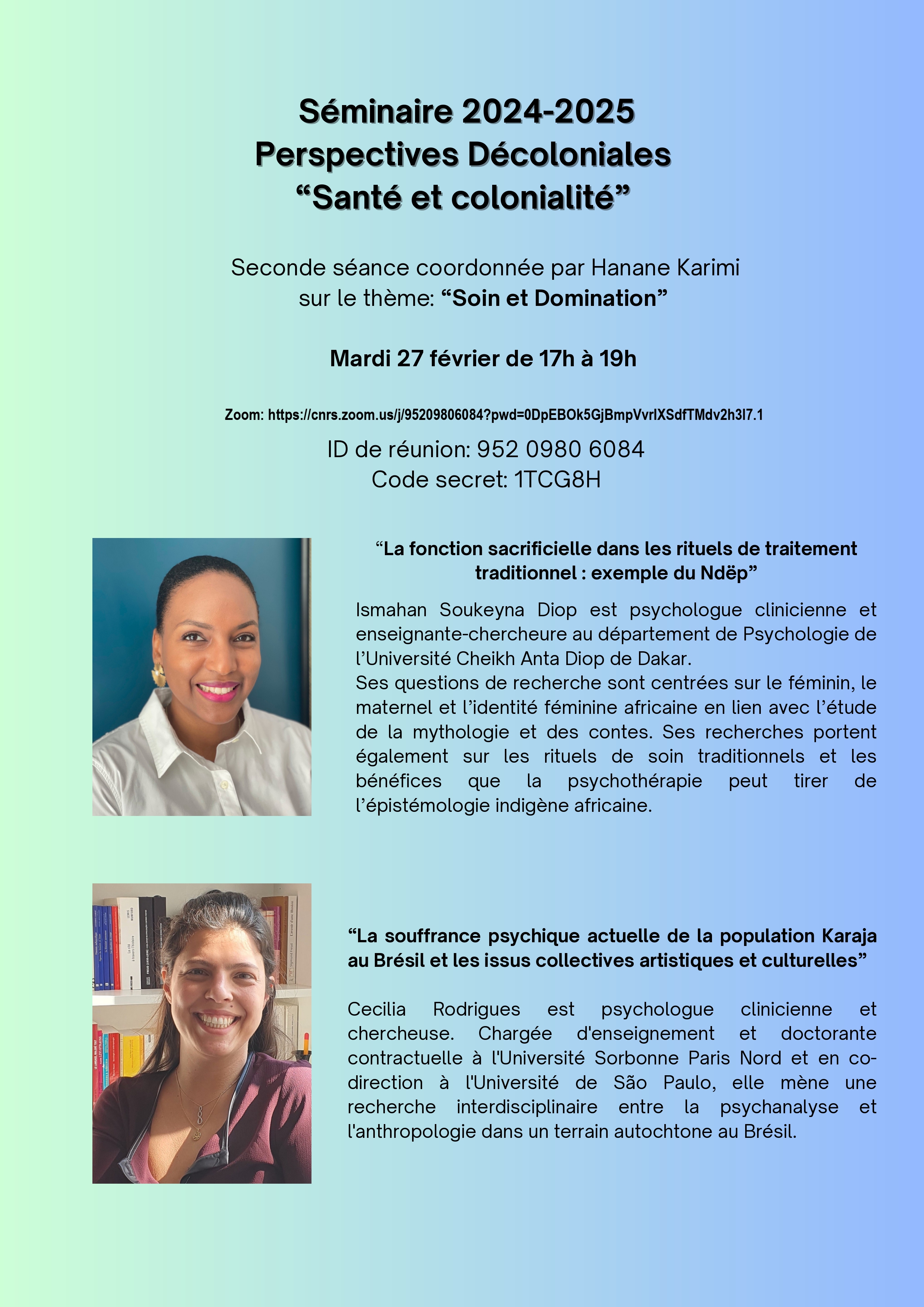 Séminaire 2024-2025 Perspectives Décoloniales “Santé et colonialité” “Santé et colonialité - 27 février 17h00-19h00  - QUIROZ Lissell